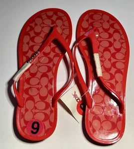 Coach Lyra Women's Size 6 Red Jelly Signature Thong Sandals Flip Flops - Picture 1 of 6
