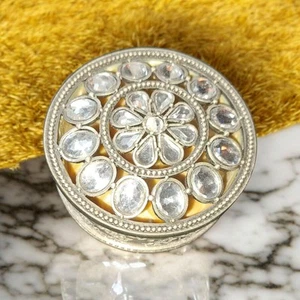 RARE Vintage Floral Crystal Rhinestone Silver Tone/Enamel Inside Trinket Box. - Picture 1 of 24