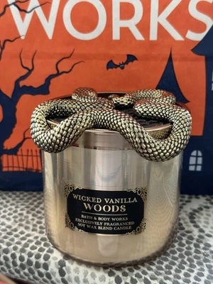 Bath & Body Works Wicked Vanilla Woods Candle 3 Wick Snake Lid 14.5 Oz NEW - Image 1 of 4