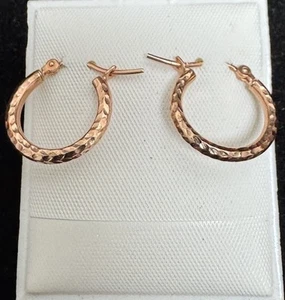 Real 10K Rose Gold Fancy Hoop EARRINGS - Picture 1 of 4