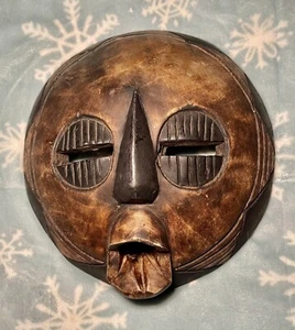Hand Crafted Tribal Art Decor Wood Face Mask Dark Brown GHANA Kenya Wall Art - Picture 1 of 11