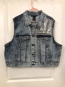Ashley Stewart Denim Vest Jeans Jacket Studded Women Size 3XL Boho Chic Festival - Picture 1 of 3