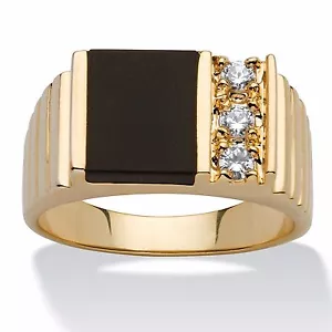 MENS 14K YELLOW GOLD BLACK ONYX CZ ACCENT GP RING SIZE 8, 9,10,11,12,13, - Picture 1 of 2