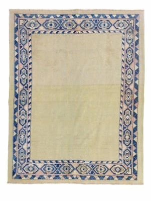 Alfombra moderna minimalista turca Oushak hecha a mano tintes naturales 100 % lana 3,7 x 4,6 pies Foto 1 de 4