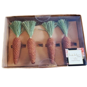 New Nicole Miller Raffia Wrapped Carrot Napkin Rings x 4 Easter/Garden Decor