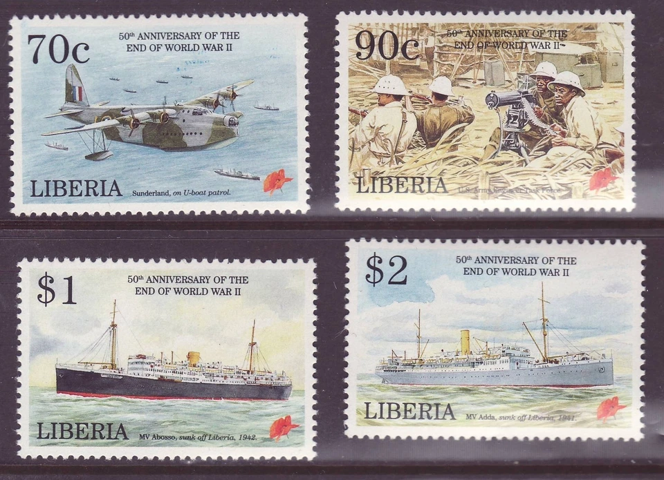 Liberia # 1175-78 MNH Completo 1995 Segunda Guerra Mundial 50 Aniversario Edición Militar CV $11! Foto 1 de 1