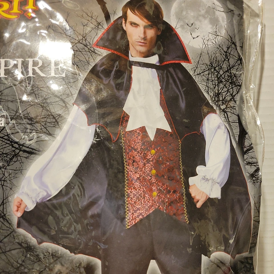 Disfraz de Vampiro Adulto 42-46 Drácula Halloween Elegante Camisa/Chaleco, Capa Nuevo Foto 1 de 4