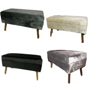 New Velvet Soft Footstool Storage Bench Ottoman Box With Solid Wood Legs - Picture 1 of 19