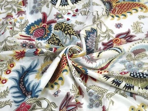 Indian Cotton Voile Fabric By the Yard White Multi Floral Printed Dress Material - Picture 1 of 10