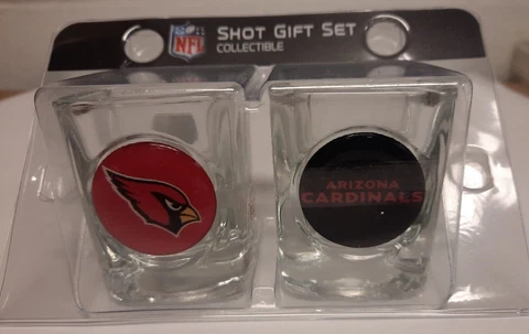 Arizona Cardinals NFL Football glass 2 pack square shot glass set w/logo NEW Cover