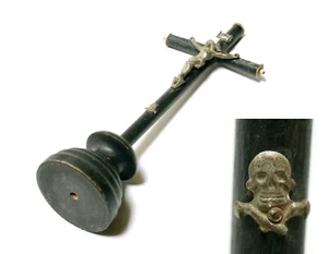 Ancien crucifix pour Cabinet de curiosités , Bois Noir et Os Memento Mori XIXe - Imagen 1 de 4