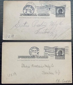 1907 UX19 POSTAL CARD LOT X 2 PHILADELPHIA PA ELECTRIC PORCELAIN MFG TRENTON NJ - Picture 1 of 2