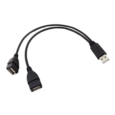 USB 2.0 A Male To 2 Dual USB Female Jack Y Splitter Hub Power Cord Adapter Cable - Image 1 of 4