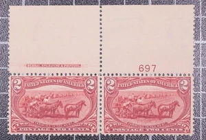 Scott 286 - 2 Cents Trans-Mississippi - MNH Imprint Plate # Pair - SCV - $160 - Picture 1 of 2