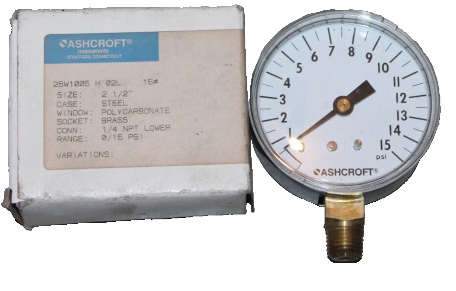 ASHCROFT 25-W-1005-H-02L-15# ASHCROFT TYPE 1005 COMMERCIAL PRESSURE GAUGE 0-15 P - Image 1 of 1