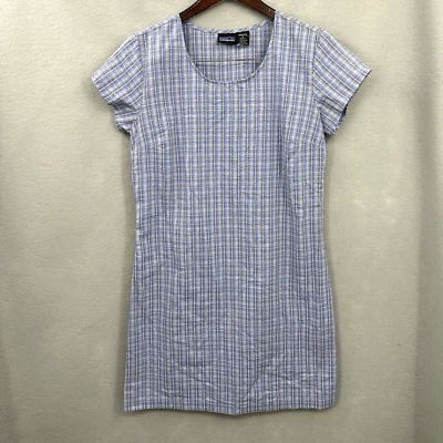 Patagonia Short Sleeve Dress Women's M Zip Plaid Blue Knee Length Cottagecore - Image 1 of 4