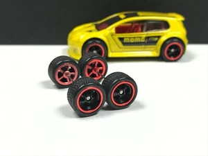 R264 Hot Wheels 1/64 SET LW 5 Spoke Black 12mm Long, RUBBER TIRE REAL RIDER - Picture 1 of 4