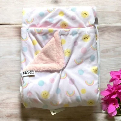 Nojo Happy Days Rainbows Sun Polka Dot Super Soft Sherpa Baby Blanket Pink 30x40 - Изображение 1 из 4