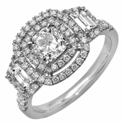 GIA Certified 2.50 Carat Diamond Engagement Ring 18k White Gold Cushion Cut - Изображение 1 из 2