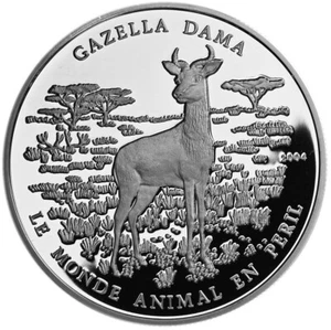 BENÍN 1000 Francos 2004 Prueba Plata Fina 'Mundo Animal en Peligro - Dama Gazelle' - Imagen 1 de 2