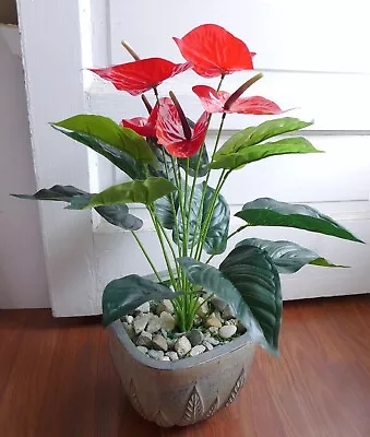 20" Height  Artificial Plant Tree Grass Lifelike Leaf 5 Palm Flowers Bush - Image 1 of 4