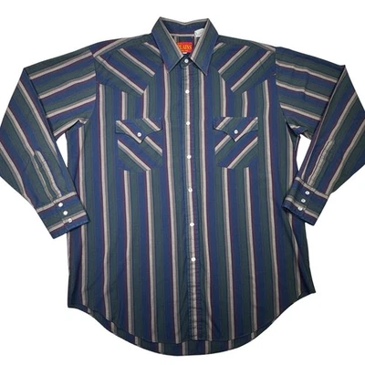 Camisa Western Vintage Ely Plains L Multicolor Rayas Perla Snap Vaquero Rodeo Años 80 Foto 1 de 4