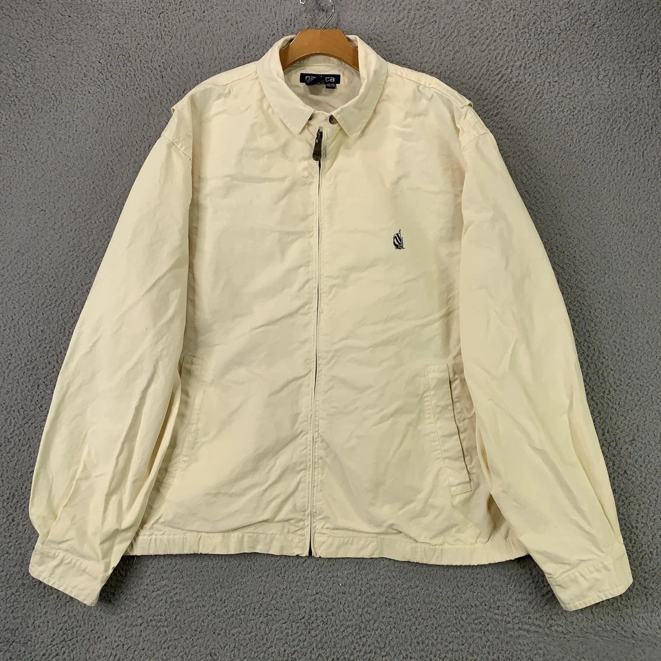 Винтажный Nautica куртка мужская XXL бежевый полный молнии хлопок парусник логотип 90-х пальто - Изображение 1 из 4
