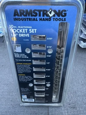 Armstrong Tools USA Nos 10pc 1/4” Drive Socket Set W Rail SAE Fractional 15-249A - Image 1 of 4