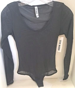 Body Steve Madden Para Mujer Negro Malla Manga Larga Transparente Broches de presión Talla M #11841 Nuevo con Etiquetas - Imagen 1 de 5