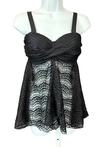 Elegante y Sexy Para Mujer Sexy Completo Bustado Crochet Frente Abierto Top, Negro, Talla 34 C - Imagen 1 de 6