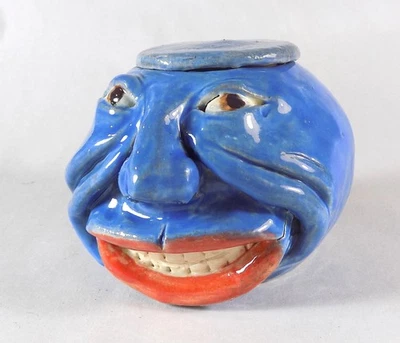BLUE MOON -Anthropomorphic Face Jug-Spice Jar, Herbal container - Image 1 of 4