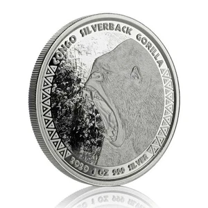 5000 Francs Silverback Gorilla - Silver Back Congo 1 OZ Silver 2020 - Picture 1 of 4