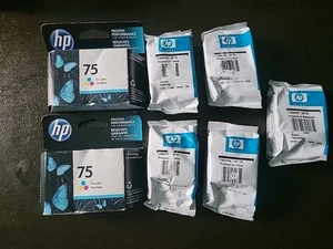 6 HP 75 Tri color Ink, 1 Hp 74 Black Cartridge Genuine OEM CB337WN  - Picture 1 of 2