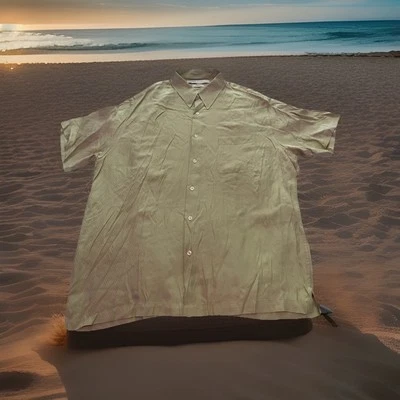 Camisa Perry Ellis Para Hombres XL Salvia 100% Seda Hawaiana Ligera Vacaciones de Verano Foto 1 de 4