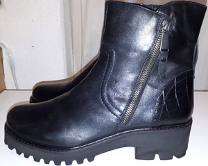 MODA in PELLE 7/40 black leather chunky sole side zip ankle boots - Picture 1 of 15