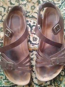 Gorgeous Ladies Brown/Gold Birkenstock Ankle Strap Sandals Size 7.5/EU41 - Picture 1 of 6