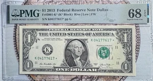 2013 one dollar bill star Star note Dallas PMG 68 Gem PPQ - Picture 1 of 2