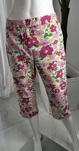 LIZ CLAIBORNE PANTALONI DONNA 10 ROSA FLOREALE LARGHI VITA ALTA PEDALE PUSHER LIZSPORT - Foto 1 di 11