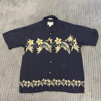 Camisa De Colección Bambú Cay Para Hombres L Negra Rayón Floral Bordada Hawaiana Aloha Camp Foto 1 de 4