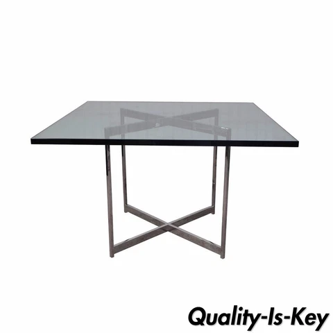Vintage Mid Century Modern Chrome X Base Square Coffee Table Milo Baughman Era Cover