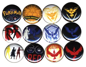 Pokemon Go: Set of 12 Buttons-Pins-Badges Team Valor Mystic Instinct Plus Rocket - Picture 1 of 2