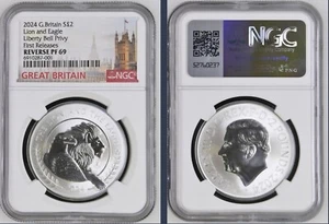 2024 UK £2 1oz LION AND EAGLE NGC REVERSE PF69 FIRST RELEASES TOTAL POP (6) - Picture 1 of 5
