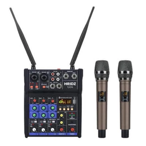 HRIDZ 4 Channel Audio Mixer Karaoke Machine with 2 Wireless Microphones Mixing C - Picture 1 of 10