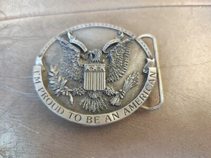 1981 Vintage Bergamot Brass Works Proud to Be an American Eagle Seal Belt Buckle - Picture 1 of 5