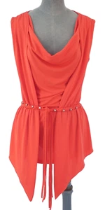 Unusual Tunic Top Waterfall Neck Sleeveless Tie Waist Asymmetric Size 2 UK 8 - Picture 1 of 13