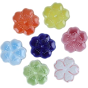 7PCS Ceramic Chopsticks Holders Sakura Pattern Spoons Storage Racks Gadgets - Picture 1 of 12