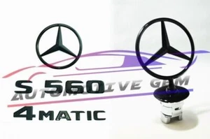 S560 4MATIC Rear Star Emblem glossy Black Badge Logo Hood Ornament W222 Sedan - Picture 1 of 1