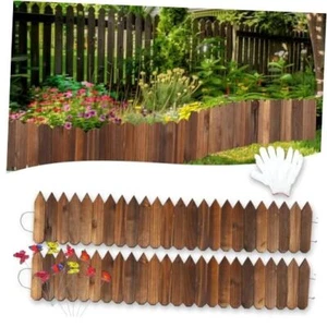 Wooden Garden Fence Wood Garden Edging Border Walnut 2 Pack 6.6 Ft×12'' - Picture 1 of 8