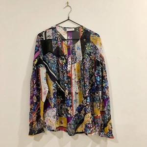 Megan Park Multicoloured Floral Long Sleeve Button Down Silk Blouse, Sz 2/AUS 12 - Picture 1 of 7
