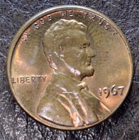1967 Lincoln Penny No Mint Mark. RARE Error "L" & "WE TRUST" on rim. No Bot Rim Cover